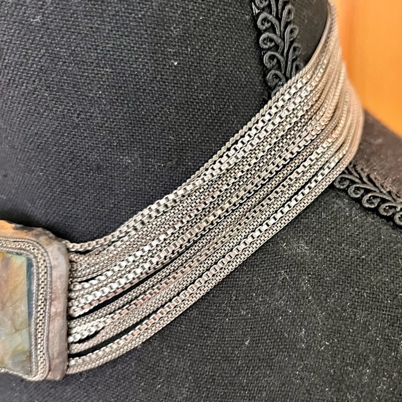 Silver Multistrand Necklace with Colorful Stone Chainmail Grunge Choker Boho VTG - Picture 8 of 12